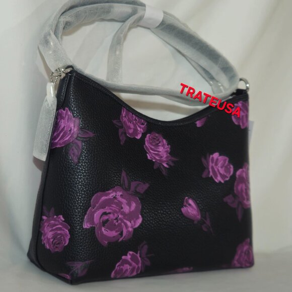 Laurel Shoulder Bag With Floral Print  CCE26 Black Purple Authentic - Picture 11 of 16